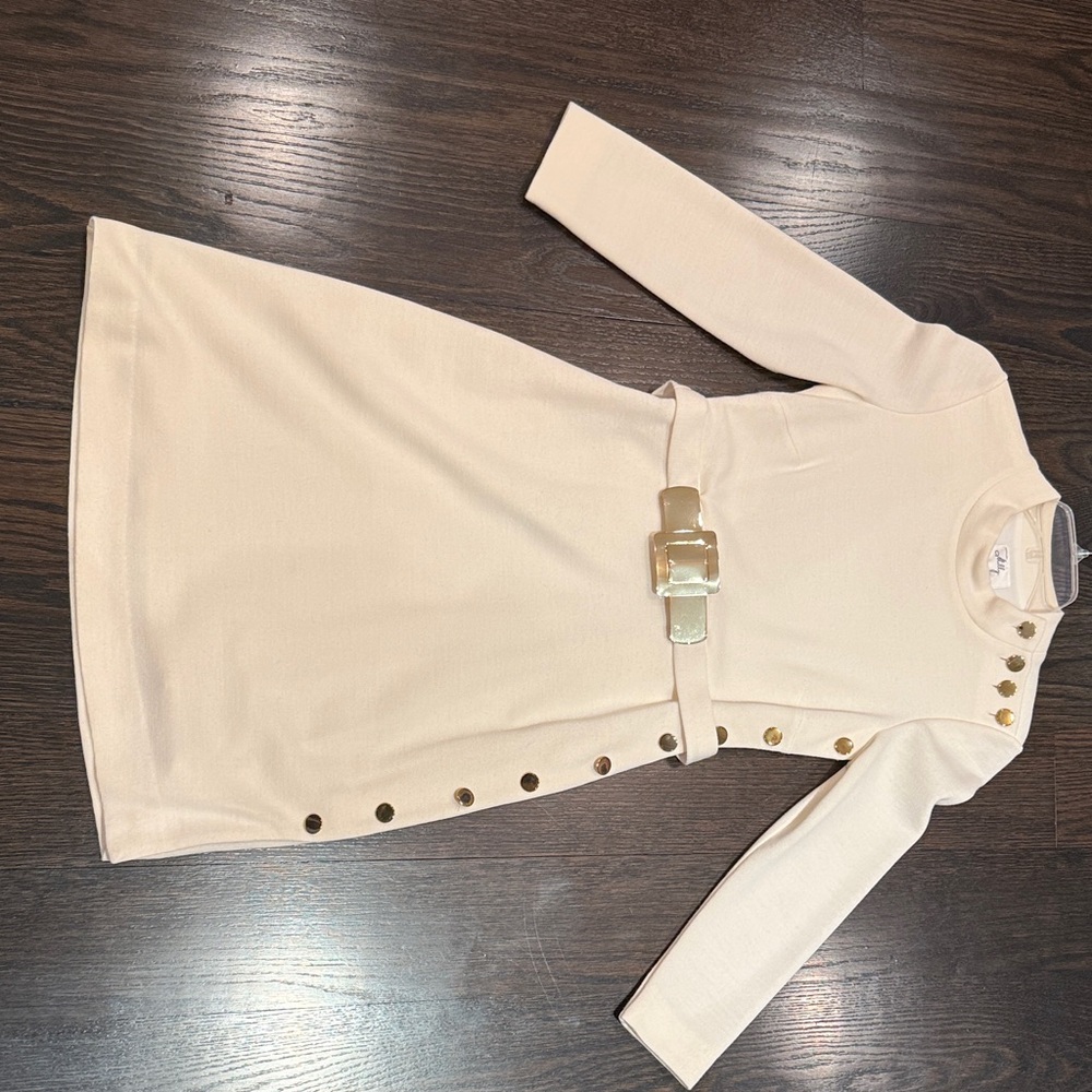 Milly Cream Dress with Gold Button Detail